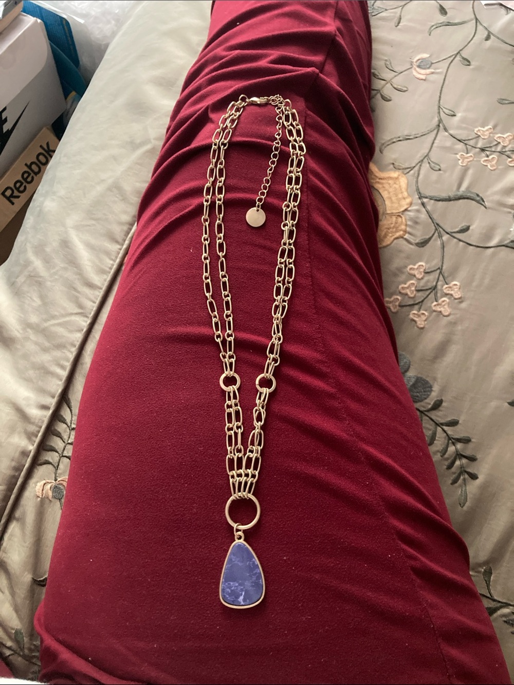 Plunder Gold-Tone Multi-Link Necklace with Blue Teardrop Pendant